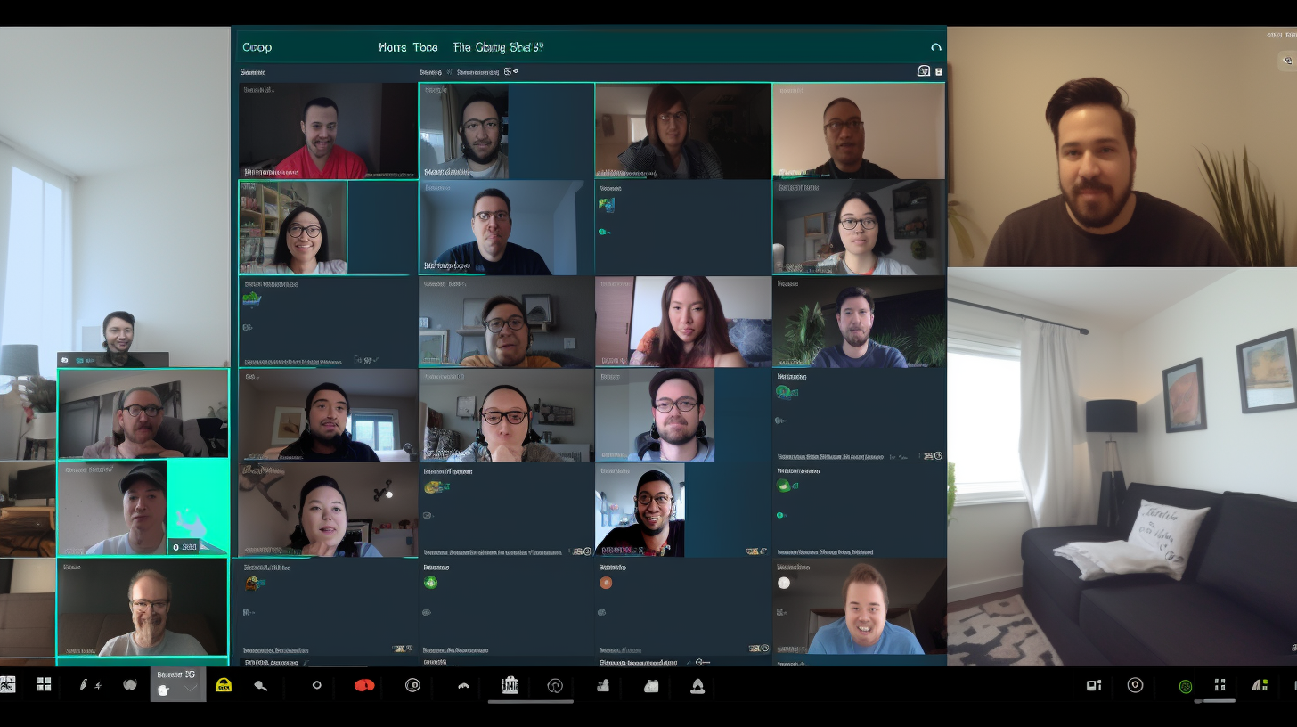 An engaging virtual meeting where team members are actively participating and brainstorming on a digital whiteboard.