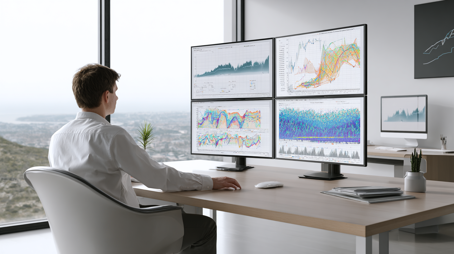 A modern data scientist analyzing multiple colorful evaluation metrics dashboards on large monitors, showing precisionrecall curves, ROC curves, and fairness metrics, professional tech office environment, clean minimalist design, photorealistic