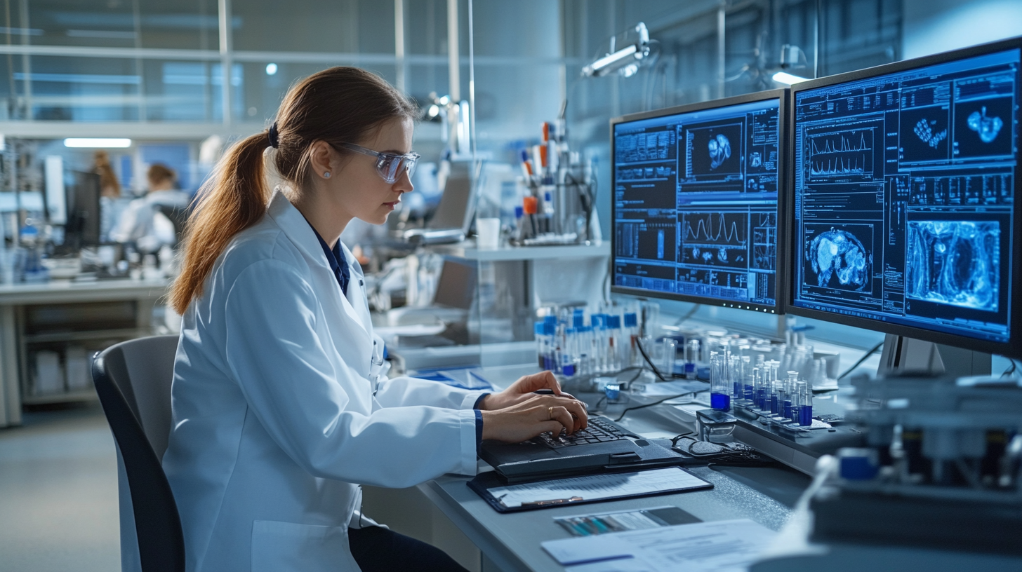 A digital forensics expert analyzing evidence on a computer in a lab