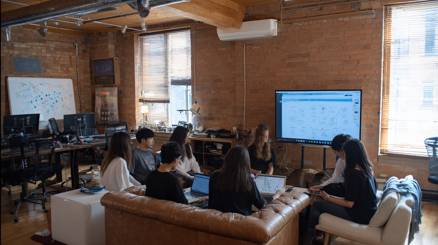 Students collaborating with AI study tools in modern learning environment
