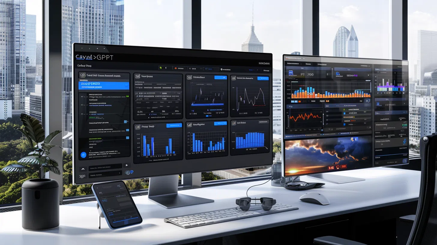 AI platform testing environment with side by side comparisons of ChatGPT, Claude, and other tools showing performance metrics, accuracy tests, and cost analysis