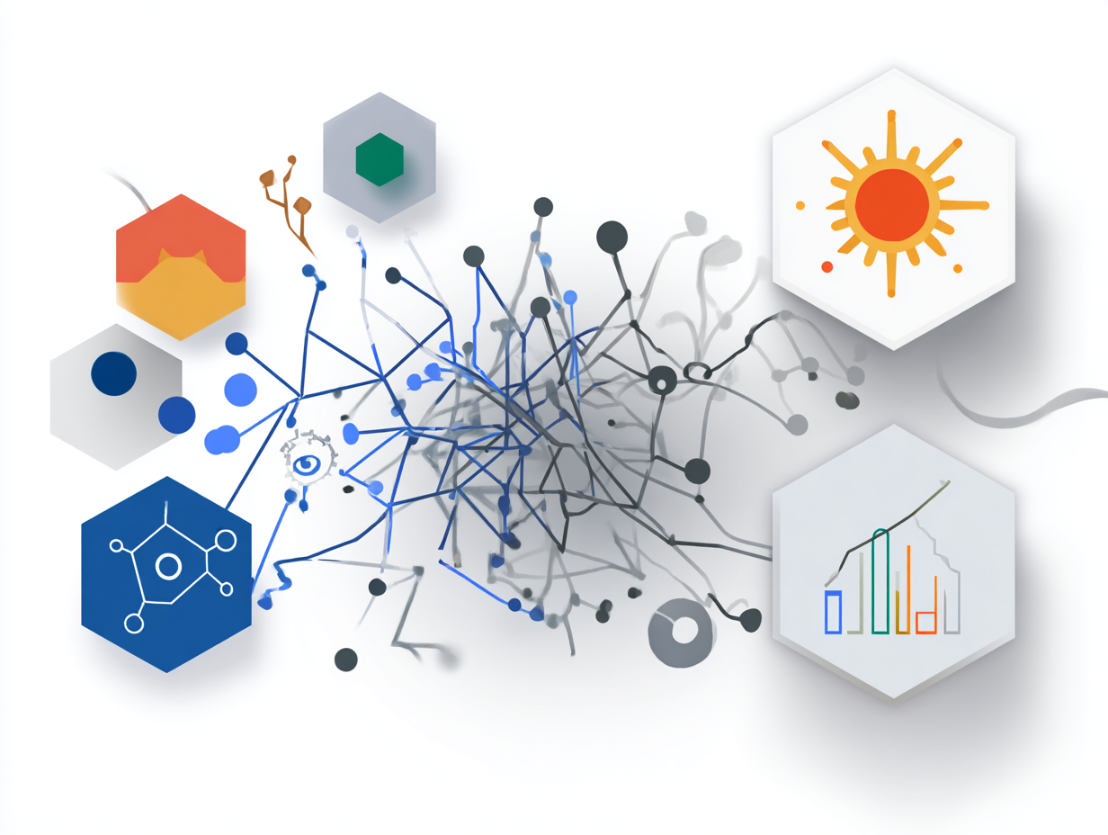 Machine learning algorithms visualized with data flow and neural network patterns
