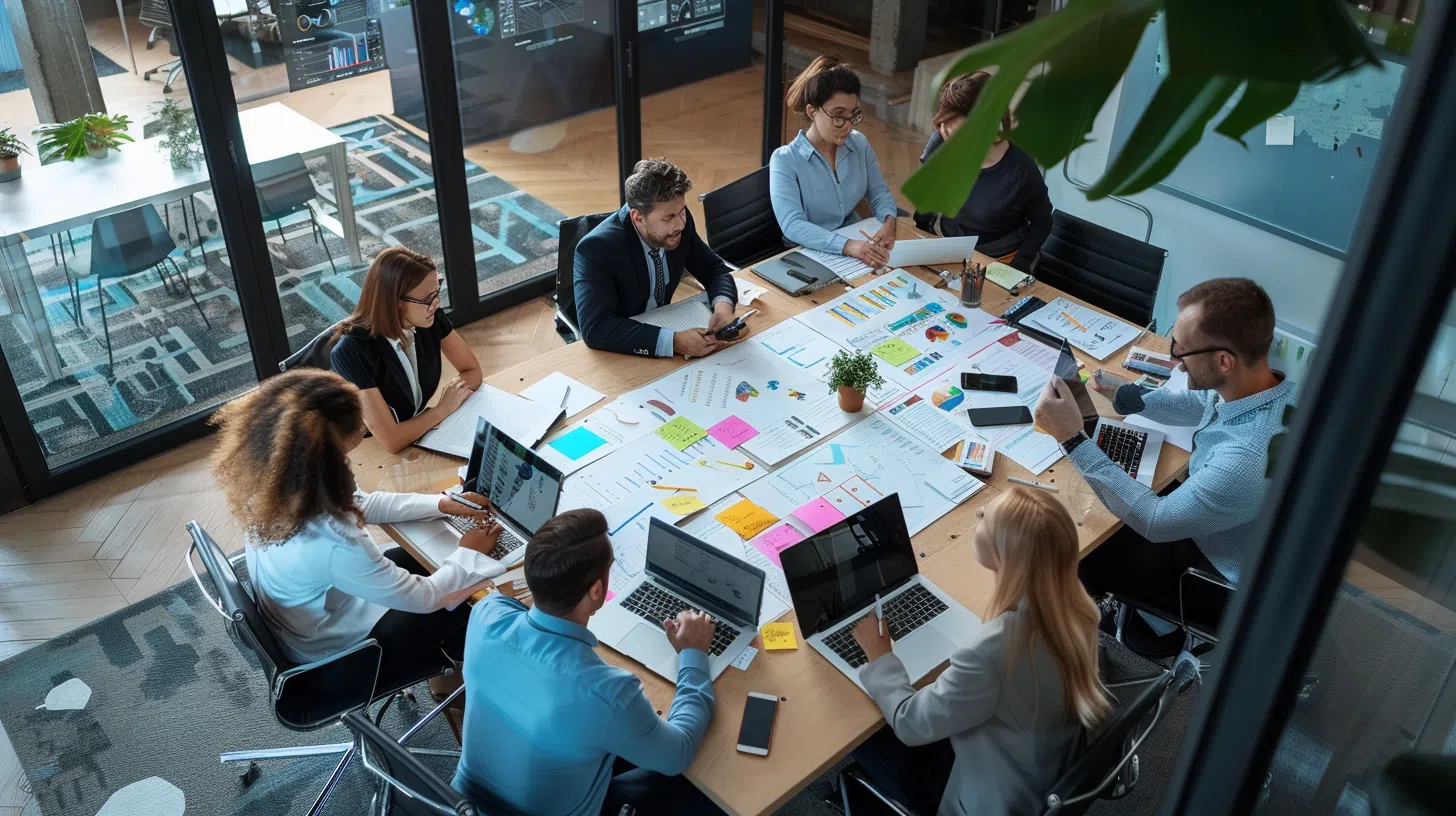 AI implementation playbook showing project timeline, team roles, success metrics, deployment checklist templates, and risk assessment frameworks