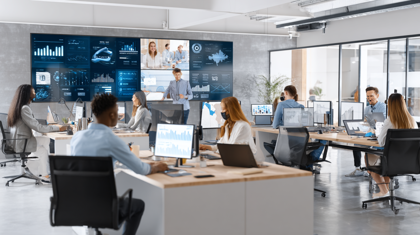 Diverse team of HR professionals working with AI automation tools, multiple screens showing candidate analytics and onboarding workflows, collaborative workspace