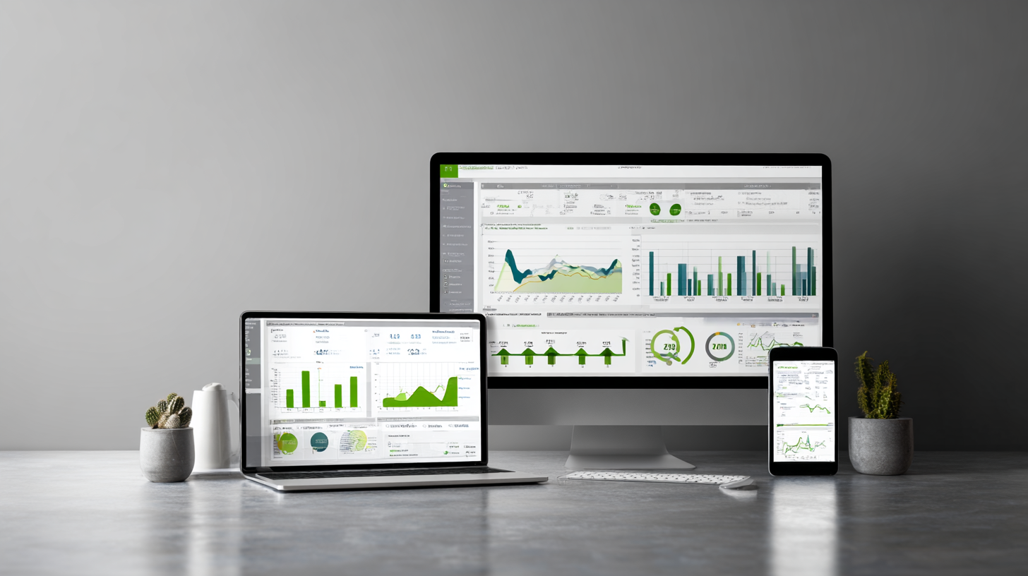 Data visualization showing business productivity metrics and ROI charts, professional dashboard interface, green growth arrows