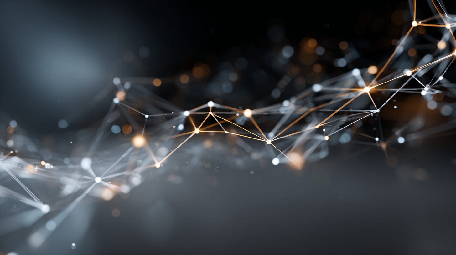 Abstract visualization of neural networks processing human language, interconnected nodes with text flowing through transformer architecture, blue and purple gradient, representing BERT and GPT models, futuristic AI concept
