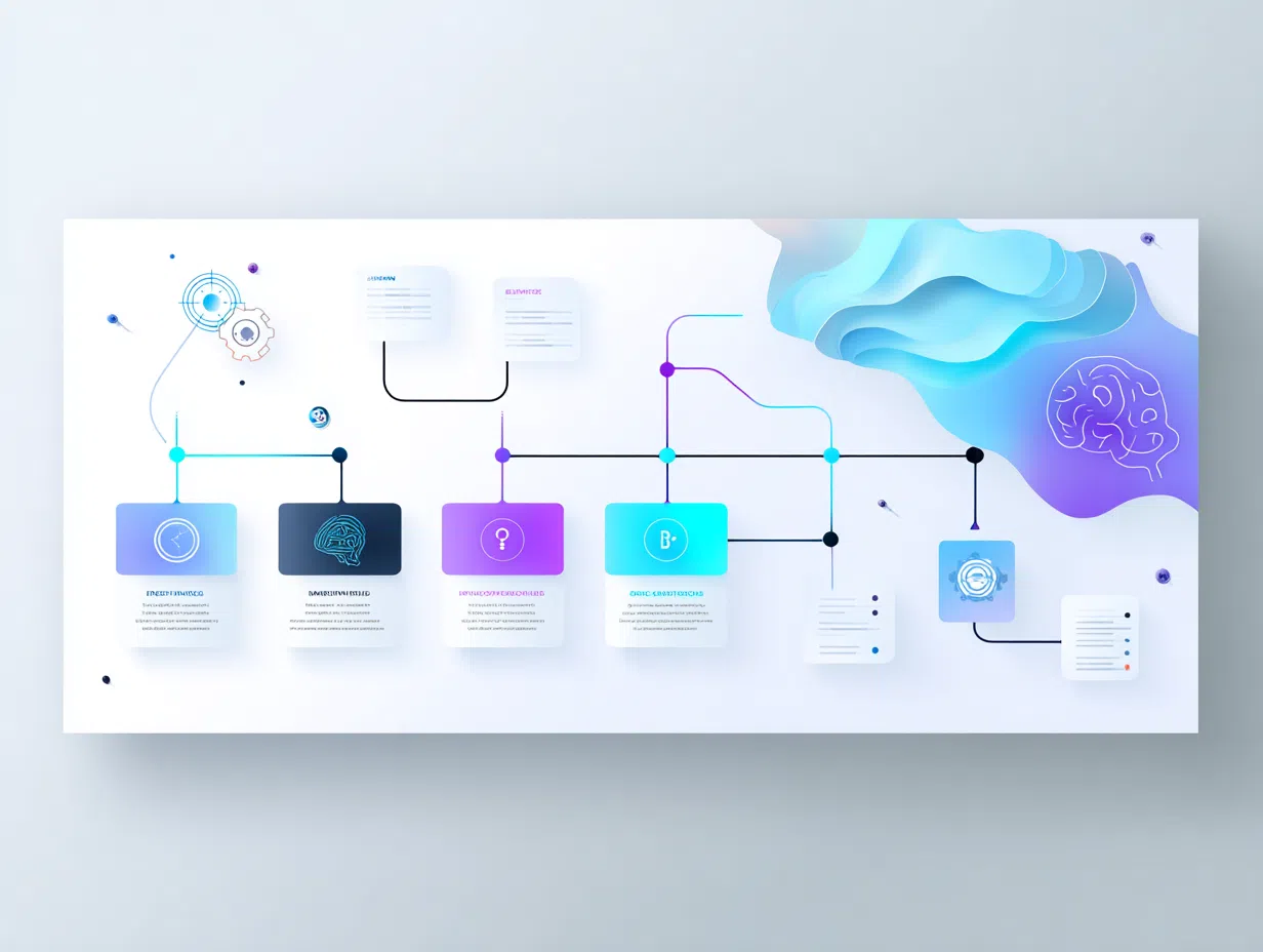 Clean educational infographic showing AI learning progression from beginner to expert with timeline, skill icons, milestone badges, and pathway arrows